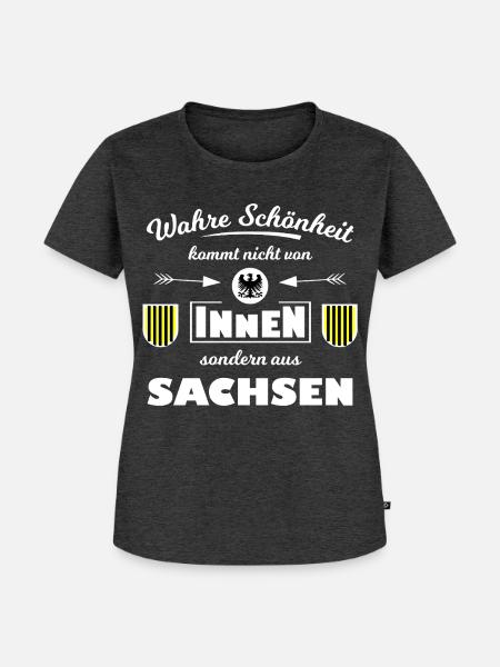 Wahre Schönheit aus Sachsen - Frauen Premium Bio T-Shirt - Anthrazit meliert