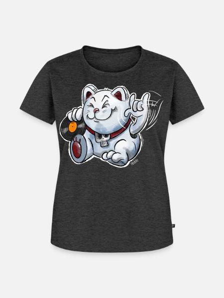Heavy Metal Maneki-Neko (Winkekatze) - Frauen Premium Bio T-Shirt - Anthrazit meliert