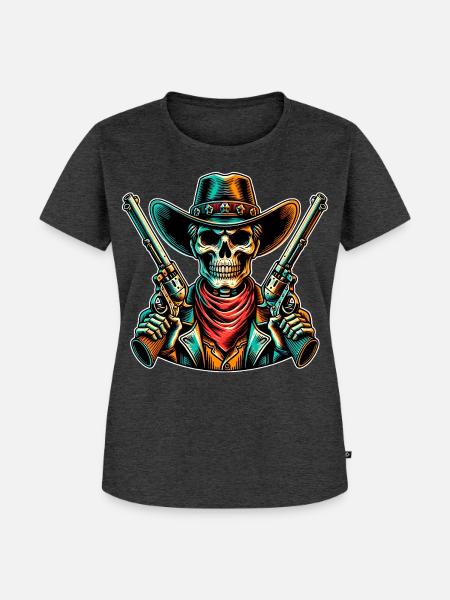Western Skull - Frauen Premium Bio T-Shirt - Anthrazit meliert