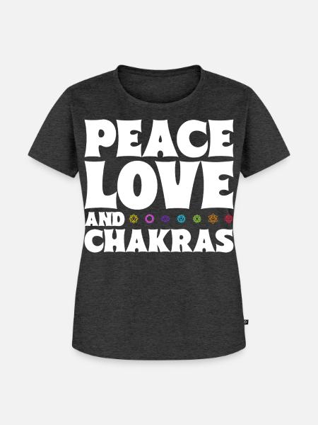 Frieden, Liebe und Chakras - Frauen Premium Bio T-Shirt - Anthrazit meliert