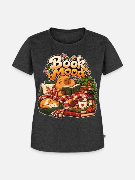 Book Mood Capybara Lesen - Frauen Premium Bio T-Shirt - Anthrazit meliert