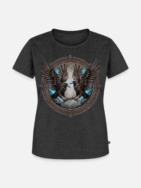 Neotraditional Huginn Muninn Raben Tattoo - Frauen Premium Bio T-Shirt - Anthrazit meliert