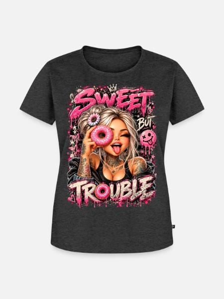 Sweet Trouble Donut Glam - Frauen Premium Bio T-Shirt - Anthrazit meliert