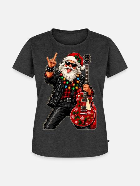 Weihnachtsrocker mit roter Gitarre - Frauen Premium Bio T-Shirt - Anthrazit meliert