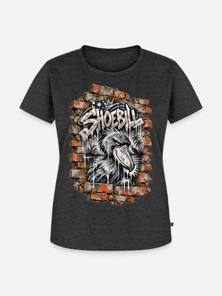 Shoebill – Graffiti-Wand - Frauen Premium Bio T-Shirt - Anthrazit meliert