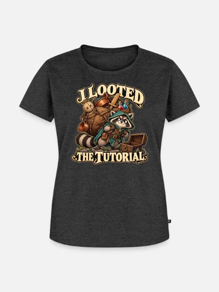 Waschbär mit Beute - Frauen Premium Bio T-Shirt - Anthrazit meliert