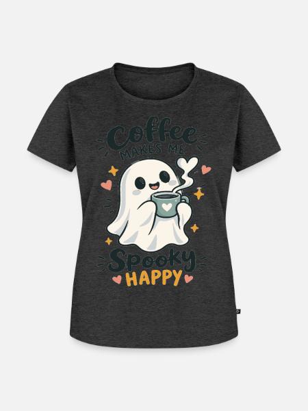Kaffee-Spuk: Glücklicher Geist - Frauen Premium Bio T-Shirt - Anthrazit meliert