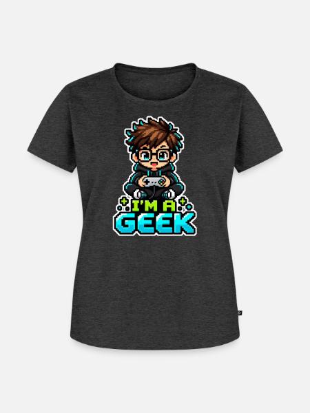 Pixel Geek Chibi Gamer - Frauen Premium Bio T-Shirt - Anthrazit meliert