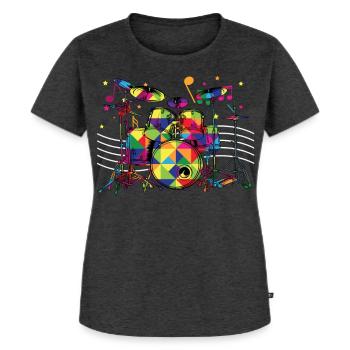 Kaleidoskop-Schlagzeug - Frauen Premium Bio T-Shirt - Anthrazit meliert - Vorne - Selfina (174cm)
