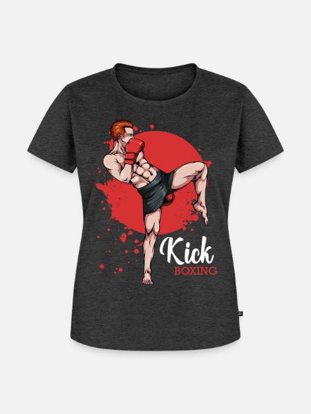 Kickboxer im Roten Hintergrund - Frauen Premium Bio T-Shirt - Anthrazit meliert