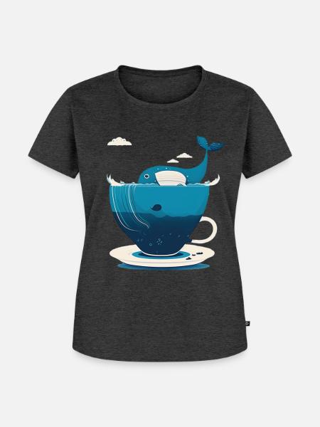 Wal in Teetasse - Frauen Premium Bio T-Shirt - Anthrazit meliert