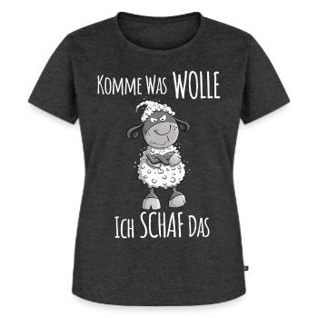 Komme Was Wolle Ich Schaf Das Schaf - Frauen Premium Bio T-Shirt - Anthrazit meliert - Vorne - Selfina (174cm)