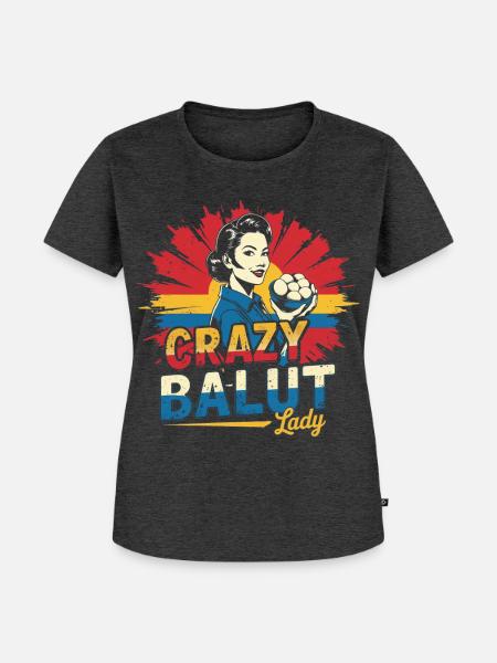 Crazy Balut Lady Phillippinen - Frauen Premium Bio T-Shirt - Anthrazit meliert
