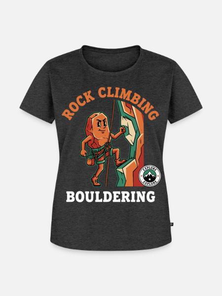 Felsenklettern, Boulder-Abenteuerspaß - Frauen Premium Bio T-Shirt - Anthrazit meliert