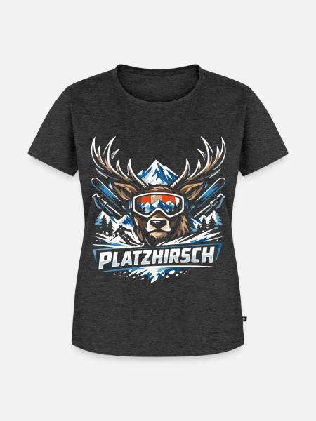 Platzhirsch Ski Hirsch - Frauen Premium Bio T-Shirt - Anthrazit meliert