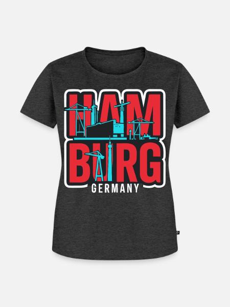 Hamburg Hafen Skyline Blockschrift - Frauen Premium Bio T-Shirt - Anthrazit meliert