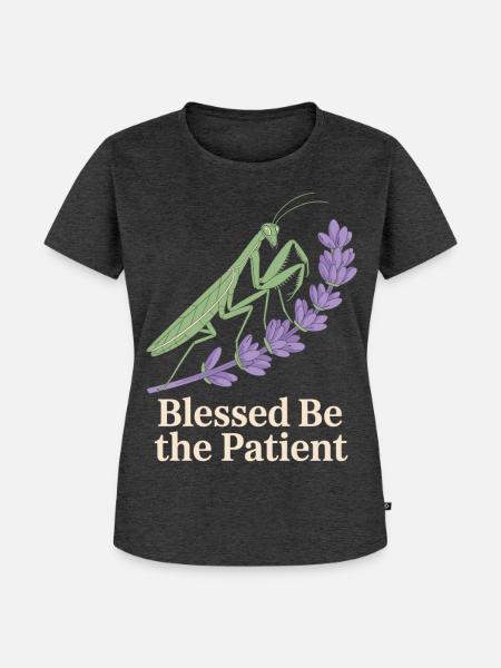 Gottesanbeterin mit Lavendel - Frauen Premium Bio T-Shirt - Anthrazit meliert