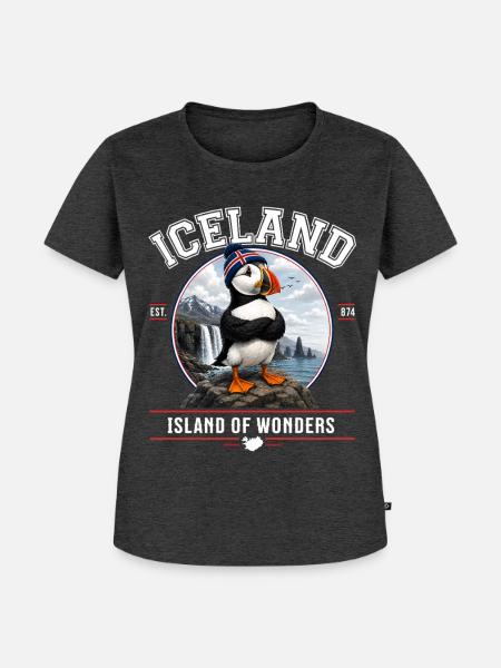 Island Papageitaucher – Insel der Wunder - Frauen Premium Bio T-Shirt - Anthrazit meliert