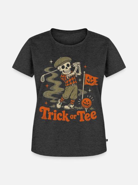 Halloween Golf Skelett Golfer Retro - Frauen Premium Bio T-Shirt - Anthrazit meliert