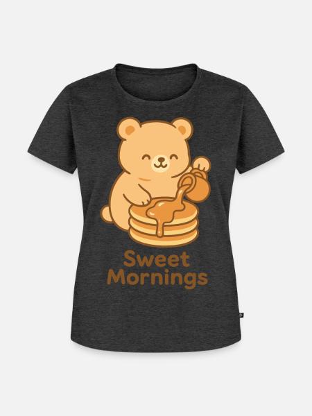 Sweet Mornings Bear Pour - Frauen Premium Bio T-Shirt - Anthrazit meliert
