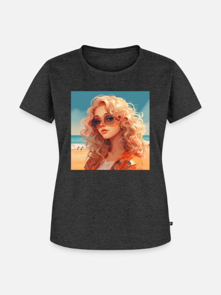 Blondes Mädchen am Strand - Frauen Premium Bio T-Shirt - Anthrazit meliert