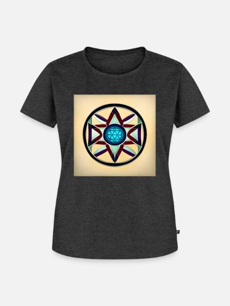 Mandala - Blaues Herz - Frauen Premium Bio T-Shirt - Anthrazit meliert