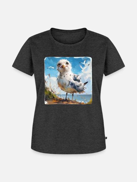 Möwe #lovely toons - Frauen Premium Bio T-Shirt - Anthrazit meliert