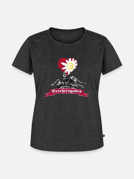 Berchtesgaden Watzmann Gams Herz - Frauen Premium Bio T-Shirt - Anthrazit meliert
