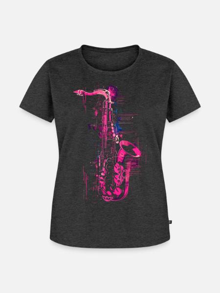 Saxophon Grafik - Frauen Premium Bio T-Shirt - Anthrazit meliert