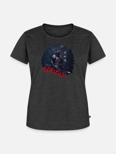 Samurai Krieger mit Katana - Frauen Premium Bio T-Shirt - Anthrazit meliert