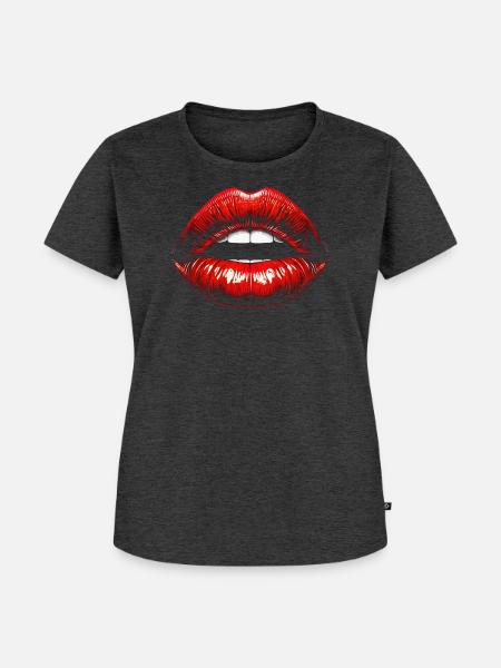 Lippen - Frauen Premium Bio T-Shirt - Anthrazit meliert