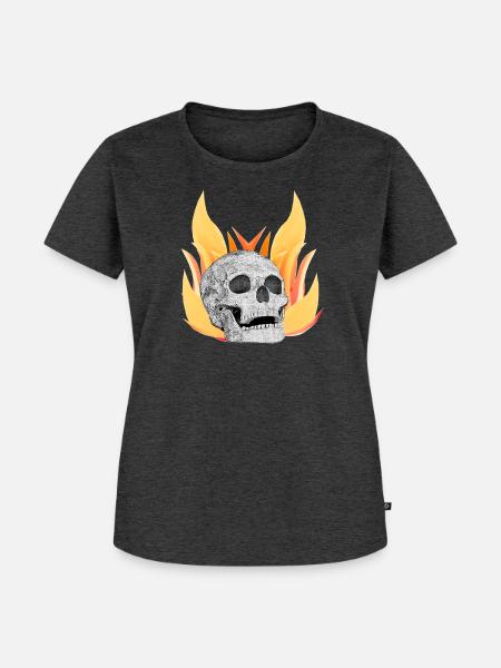 FlammenMuster menschenschädel Emblem - Frauen Premium Bio T-Shirt - Anthrazit meliert
