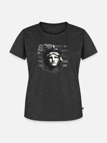 Freiheitsstatue mit US-Flagge - Frauen Premium Bio T-Shirt - Anthrazit meliert
