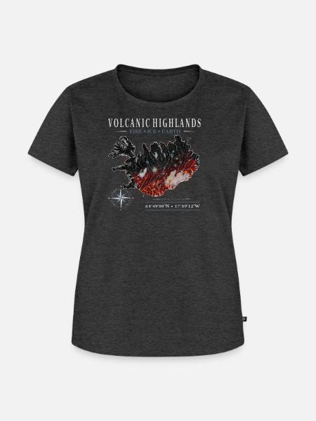 Island Vulkan Lava Karte Kompass - Frauen Premium Bio T-Shirt - Anthrazit meliert