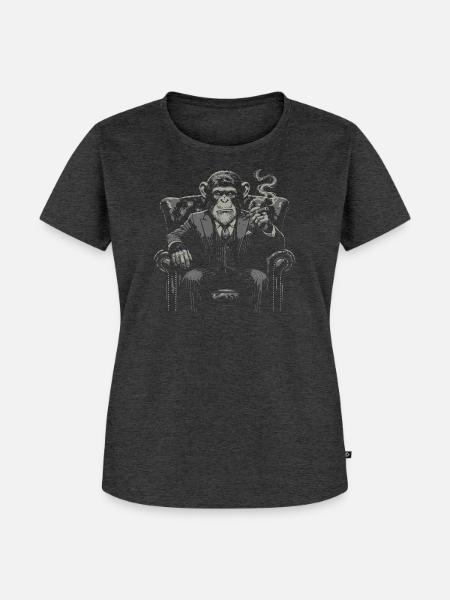 Mafioso Monkey raucht Zigarre - Frauen Premium Bio T-Shirt - Anthrazit meliert