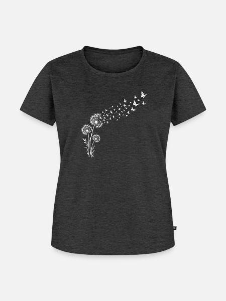 Löwenzahnflug mit Schmetterlingen - Frauen Premium Bio T-Shirt - Anthrazit meliert
