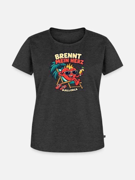 Mallorca brennt mein Herz - Frauen Premium Bio T-Shirt - Anthrazit meliert