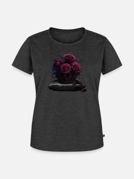 Dark Romance Rosen & Dornenkrone T-Shirt - Frauen Premium Bio T-Shirt - Anthrazit meliert
