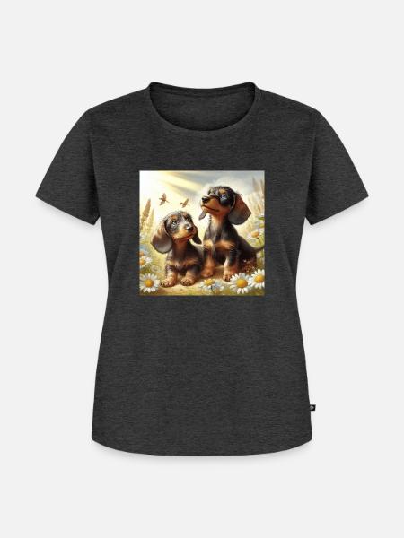 Rauhaarige Dackelwelpen - Frauen Premium Bio T-Shirt - Anthrazit meliert