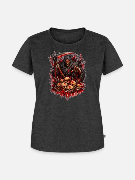 Sensenmann mit Schädelberg - Frauen Premium Bio T-Shirt - Anthrazit meliert