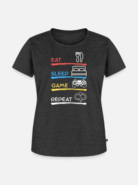 Eat Sleep Game Repeat - Frauen Premium Bio T-Shirt - Anthrazit meliert