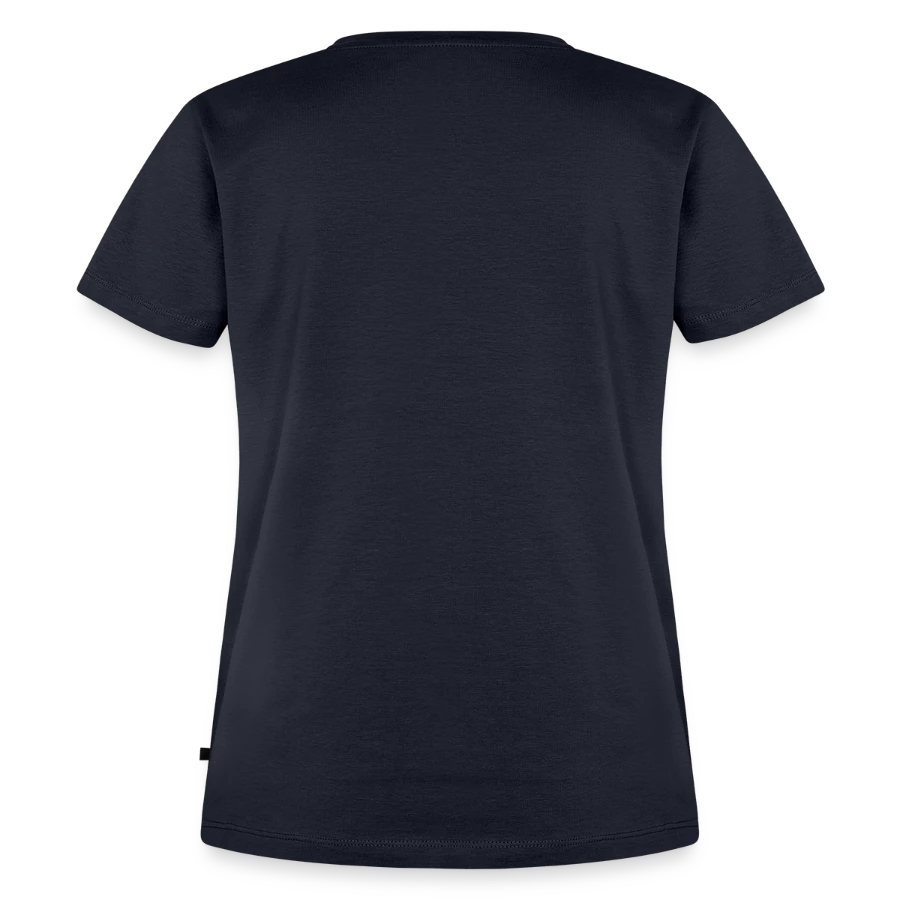 Kraken Island badge on a women's premium organic t-shirt, navy, back