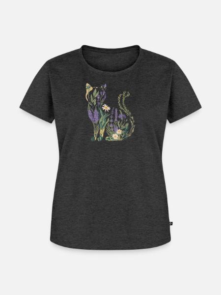 Boho Katze Pflanzen Blumen - Frauen Premium Bio T-Shirt - Anthrazit meliert
