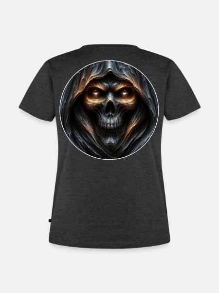 Dark Hooded Skull - Frauen Premium Bio T-Shirt - Anthrazit meliert