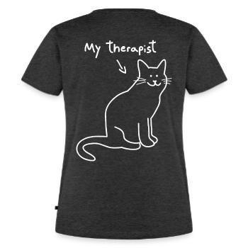 "My cat is my therapist" | Katze lustiges Shirt - Frauen Premium Bio T-Shirt - Anthrazit meliert - Hinten - Selfina (174cm)