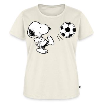 Peanuts Snoopy Fußball Sport - Frauen Premium Bio T-Shirt - Naturweiß - Vorne - AI Model Female 172 dark (172cm)