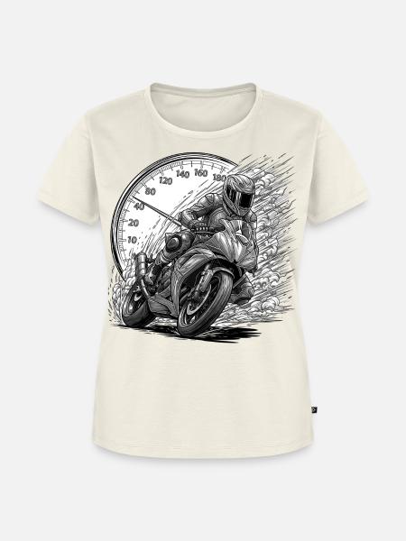Biker, der von Geschwindigkeit angetrieben wird - Frauen Premium Bio T-Shirt - Naturweiß