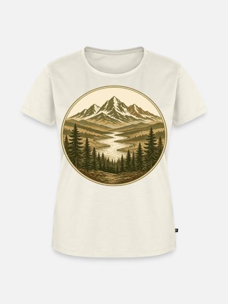 Rundbild Bergfluss Waldlandschaft - Frauen Premium Bio T-Shirt - Naturweiß