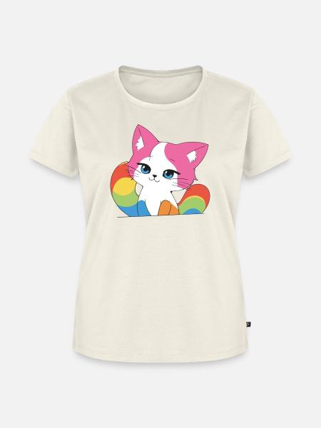 Rainbow Cat Pop Art - Frauen Premium Bio T-Shirt - Naturweiß