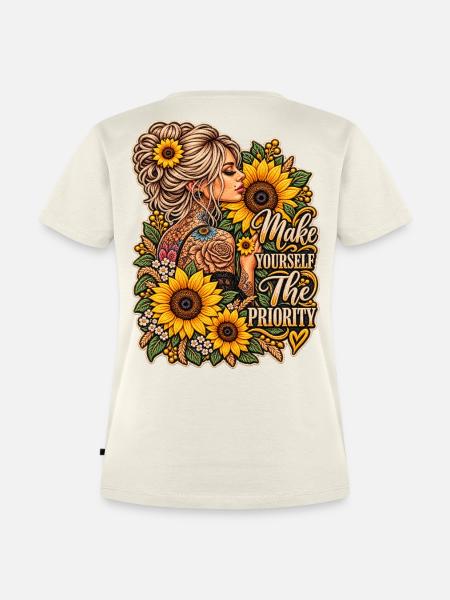 Sonnenblumen Selbstpriorität Illustration - Frauen Premium Bio T-Shirt - Naturweiß